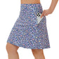 ANIVIVO Women's 20" Knee Length Skorts with Pockets Golf Tennis Skirt 2 Zipper Pockets High Waisted Built-In Shorts-Bluepurple Flower