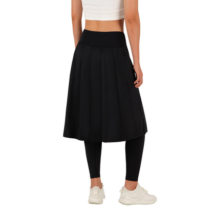 ANIVIVO Skirted Leggings for Women with Pockets Long Skirt with full Leggings 25"Knee Length with 2 Zipper Pockets-Black