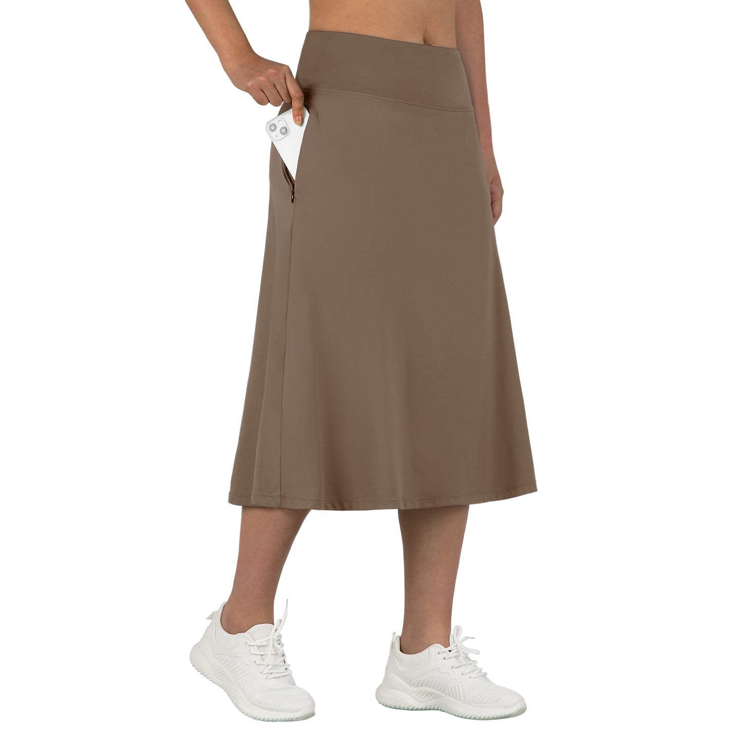 ANIVIVO Women 28" Midi Long Skorts Knee Length Athletic Skirt with Pocket-Brown