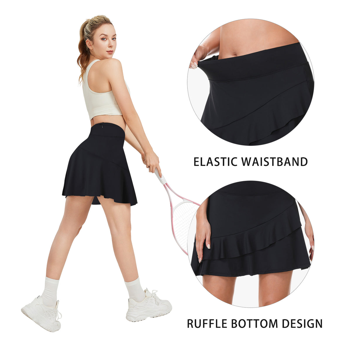 ANIVIVO 17" Golf Skorts for Women with Pockets Athletic Tennis Skirt-Black