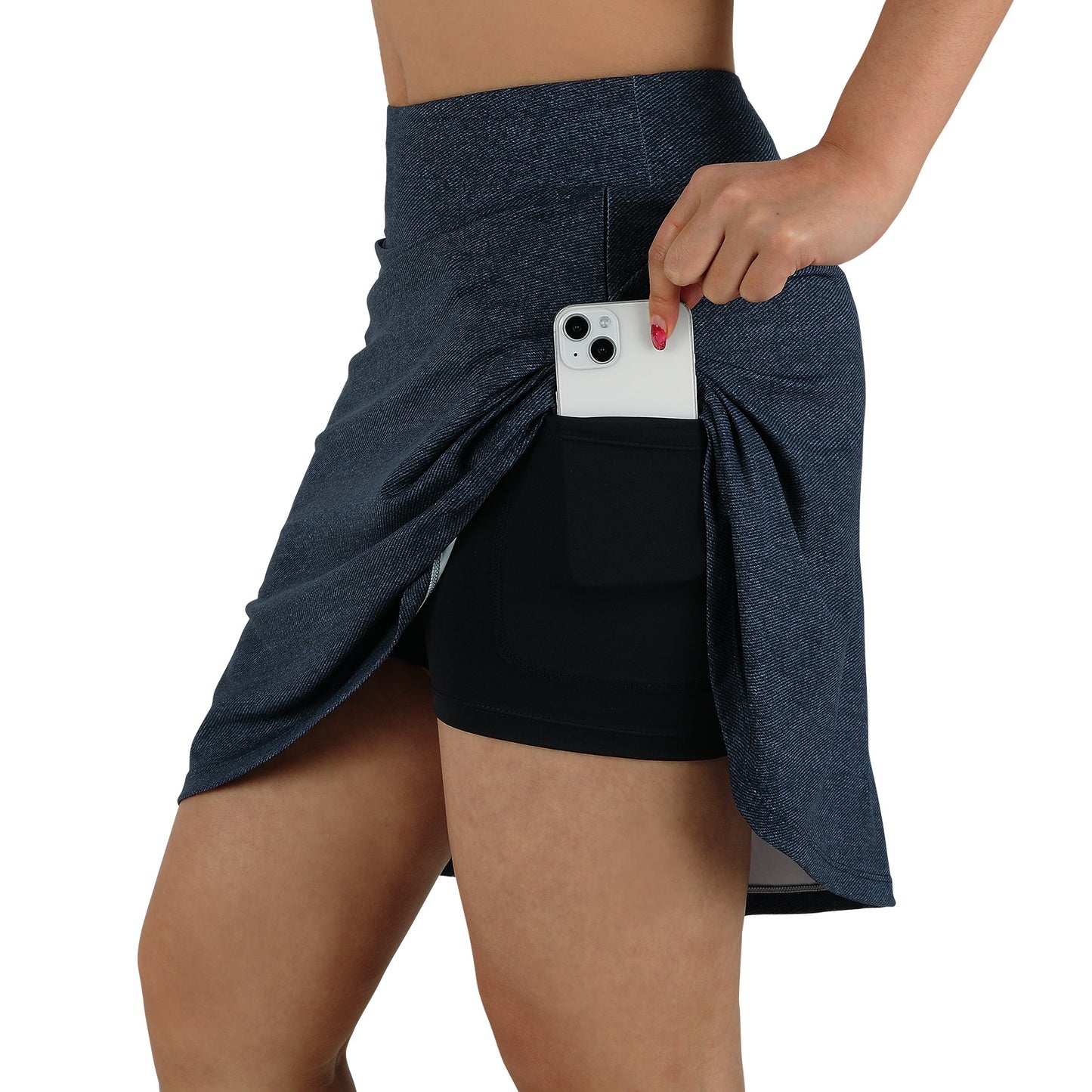 ANIVIVO Women's 20" Knee Length Skorts with Pockets Golf Tennis Skirt
2 Zipper Pockets High Waisted-Dark Denim Blue
