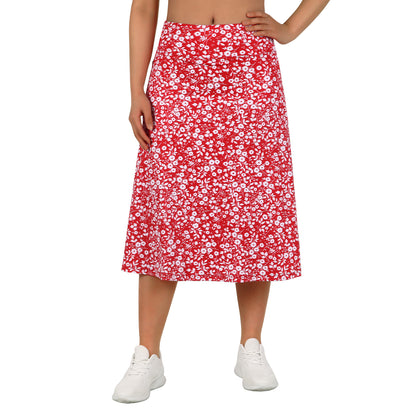 ANIVIVO Women 28" Midi Long Skorts Knee Length Athletic Skirt with Pocket-Redwhitefloral