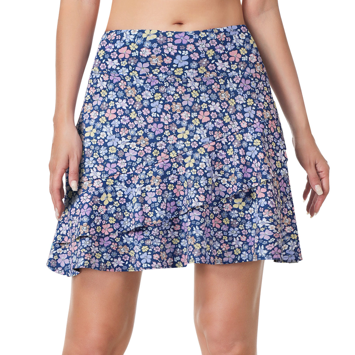 ANIVIVO 17" Golf Skorts for Women with Pockets Athletic Tennis Skirt-Bluepurple Flower