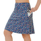 ANIVIVO Women's 20" Knee Length Skorts with Pockets Golf Tennis Skirt 2 Zipper Pockets High Waisted Built-In Shorts-Bluemulti Flowers