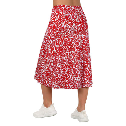 ANIVIVO Women 28" Midi Long Skorts Knee Length Athletic Skirt with Pocket-Redwhitefloral