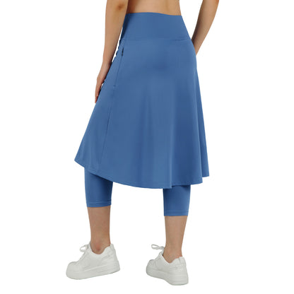 ANIVIVO Women Long Skirt with Leggings Skirted Leggings with Pockets High Waisted Zipper Pockets Modest Athletic skirt-Steel Blue