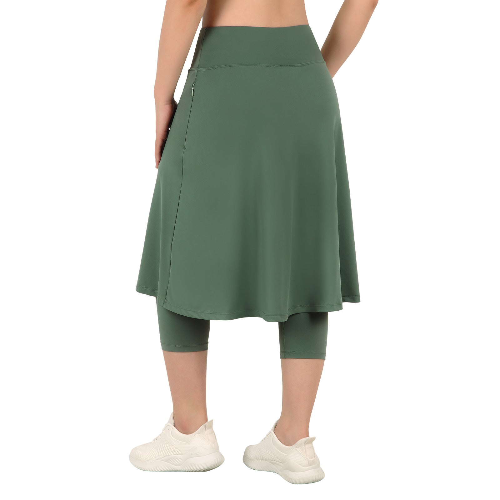 ANIVIVO Women Long Skirt with Leggings Skirted Leggings with Pockets High Waisted Zipper Pockets Modest Athletic skirt-Army Green