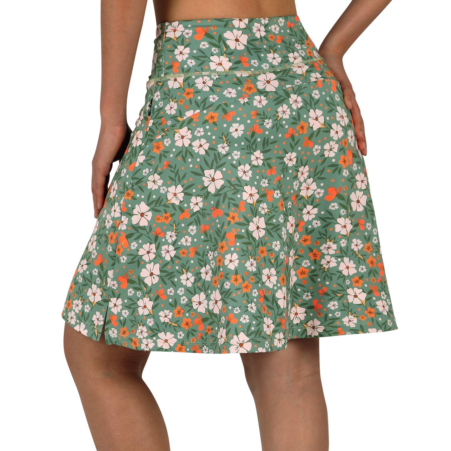 ANIVIVO Women's 20" Knee Length Skorts with Pockets Golf Tennis Skirt
2 Zipper Pockets High Waisted-Green Floral Print