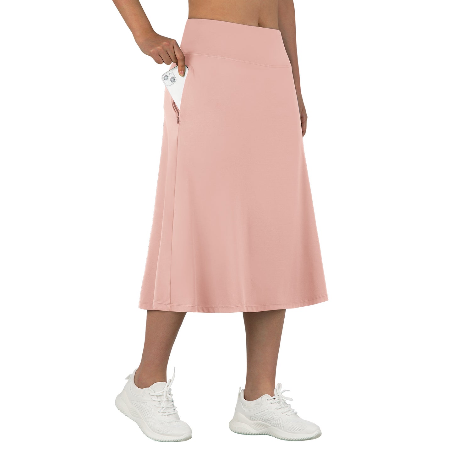 ANIVIVO Women 28" Midi Long Skorts Knee Length Athletic Skirt with Pocket-Light Pink