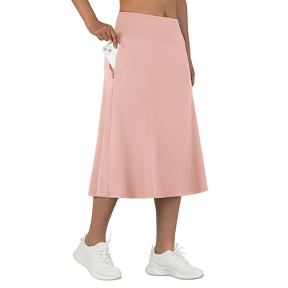 ANIVIVO Women 28" Midi Long Skorts Knee Length Athletic Skirt with Pocket-Light Pink