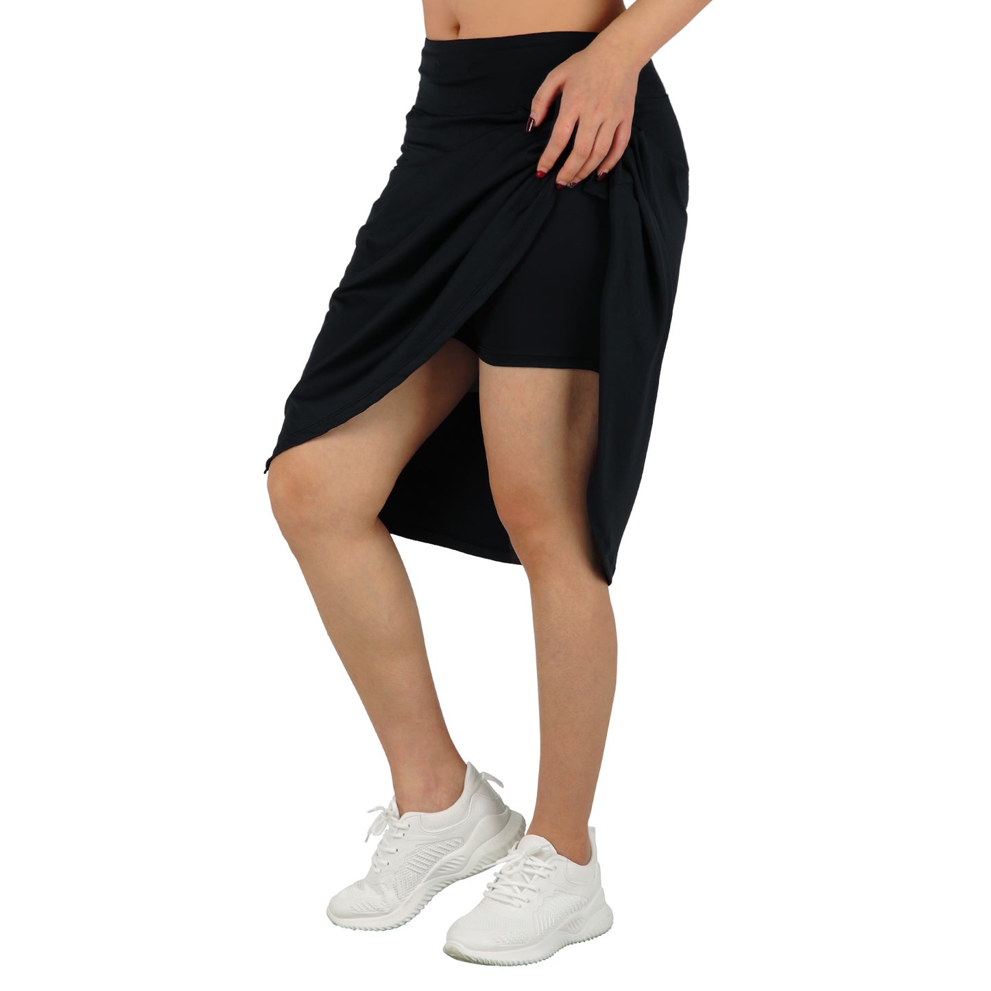 ANIVIVO Women's 24" Knee Length Skorts with Pockets Long Skorts Athletic Skirt 3 Pockets-Black