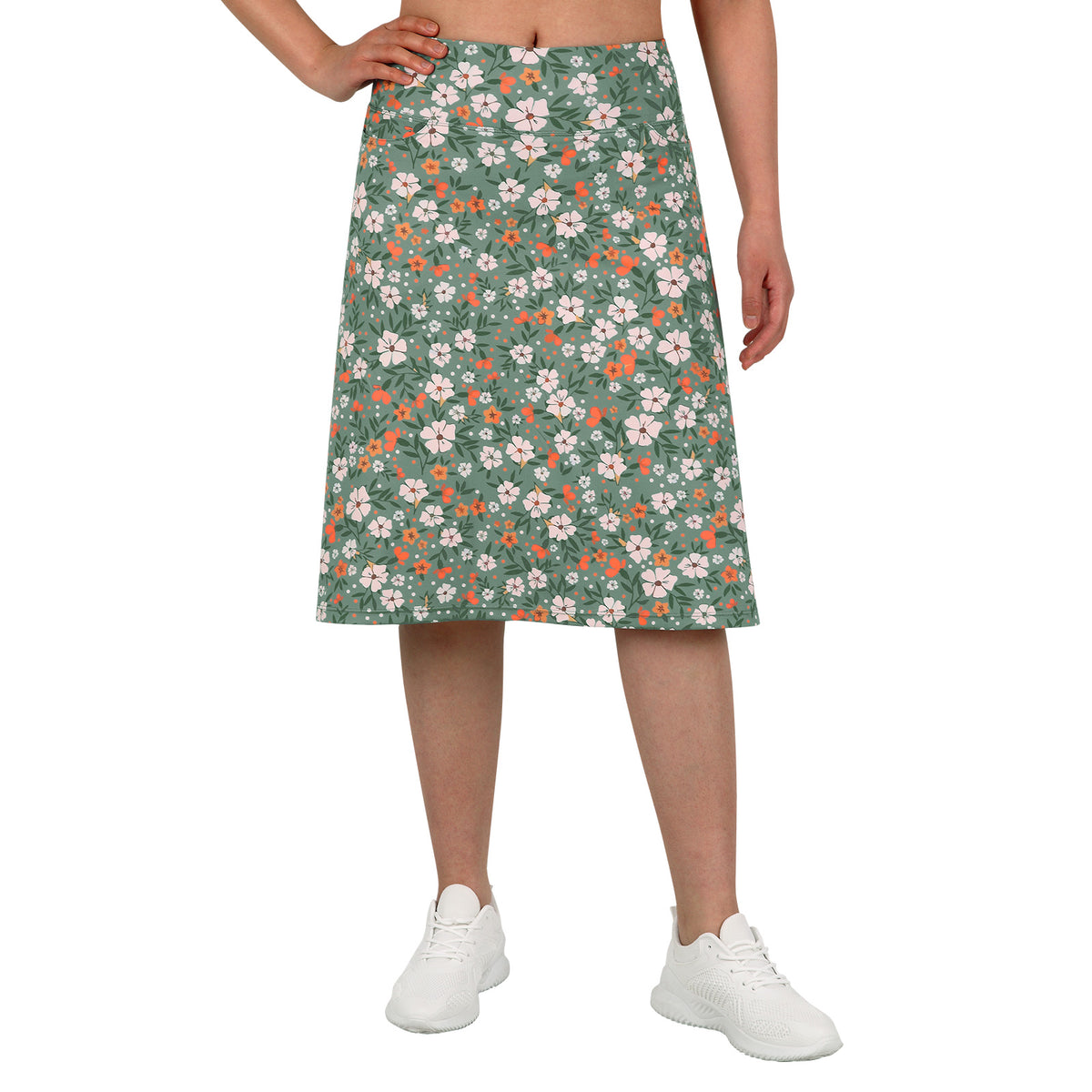 ANIVIVO Women's 24" Knee Length Skorts with Pockets Long Skorts Athletic Skirt 3 Pockets-Green Print
