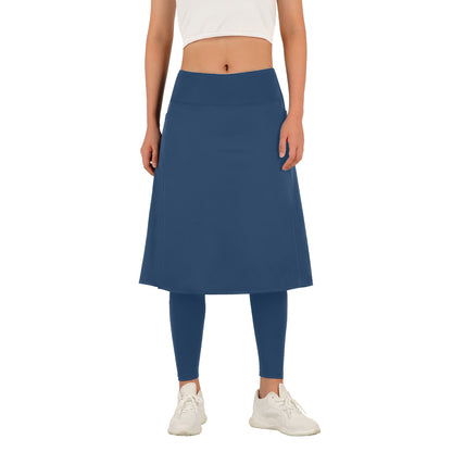 ANIVIVO Skirted Leggings for Women with Pockets Long Skirt with full Leggings 25"Knee Length with 2 Zipper Pockets-Navy Blue