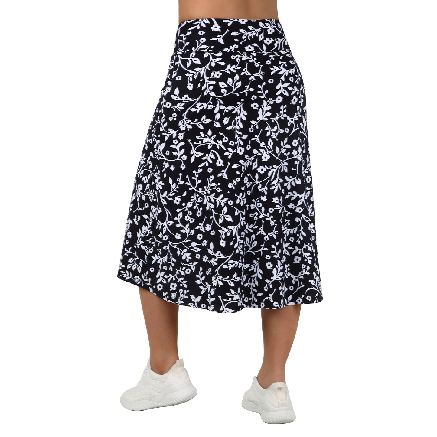 ANIVIVO Women 28" Midi Long Skorts Knee Length Athletic Skirt with Pocket-Blackfloral