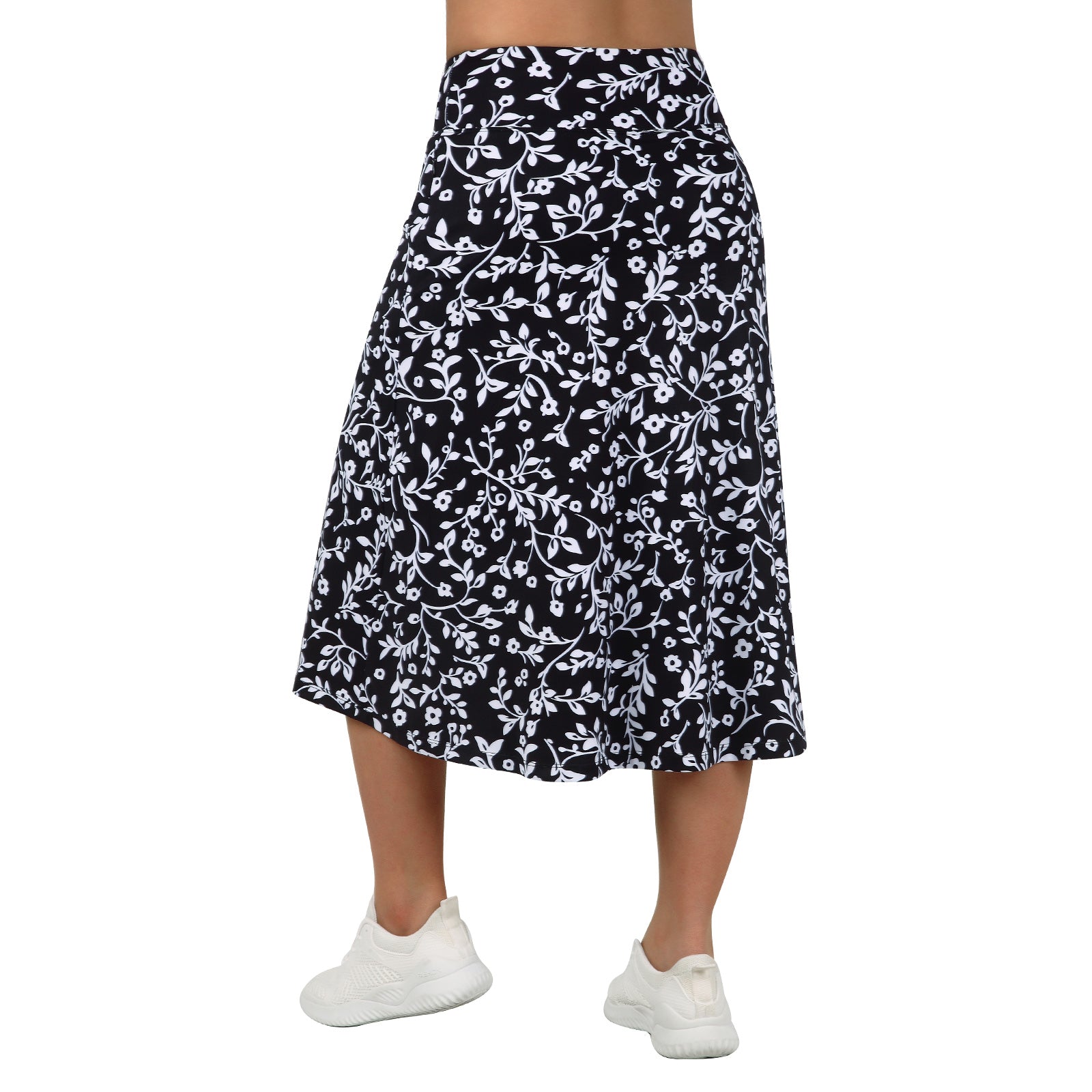 ANIVIVO Women 28" Midi Long Skorts Knee Length Athletic Skirt with Pocket-Blackfloral