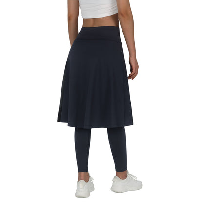 ANIVIVO Skirted Leggings for Women with Pockets Long Skirt with full Leggings 25"Knee Length with 2 Zipper Pockets-Black
