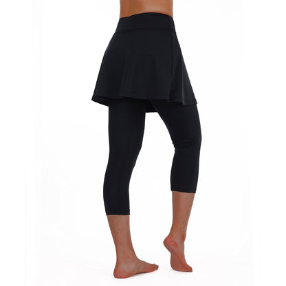 ANIVIVO Women Skirted Leggings Tennis Yoga Legging with Skirt Athletic-Black