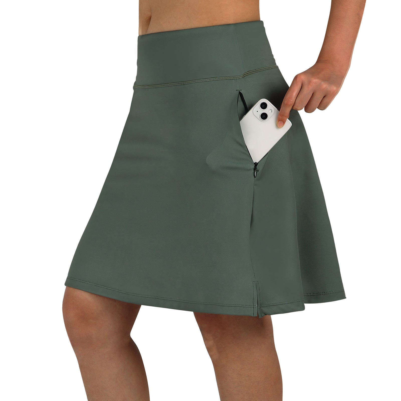 ANIVIVO Women's 20" Knee Length Skorts with Pockets Golf Tennis Skirt 2 Zipper Pockets-Army Green