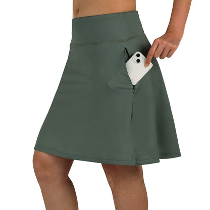 ANIVIVO Women's 20" Knee Length Skorts with Pockets Golf Tennis Skirt 2 Zipper Pockets-Army Green