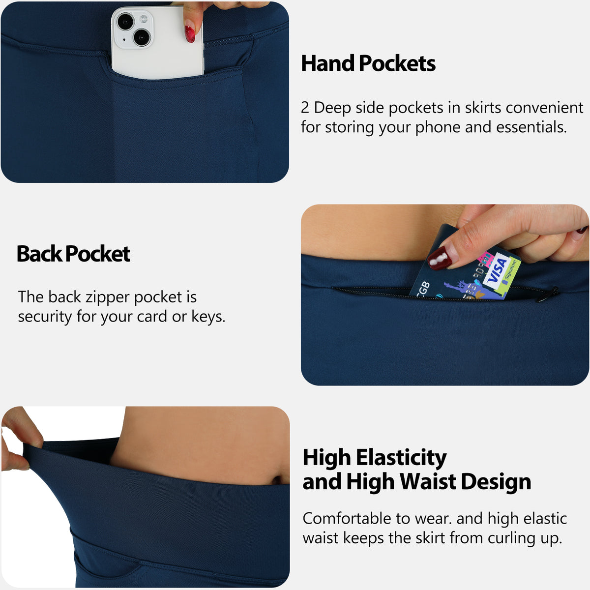 ANIVIVO Women's 24" Knee Length Skorts with Pockets Long Skorts Athletic Skirt 3 Pockets-Navy Blue