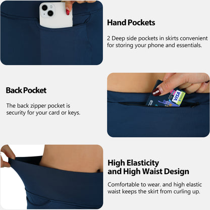 ANIVIVO Women's 24" Knee Length Skorts with Pockets Long Skorts Athletic Skirt 3 Pockets-Navy Blue