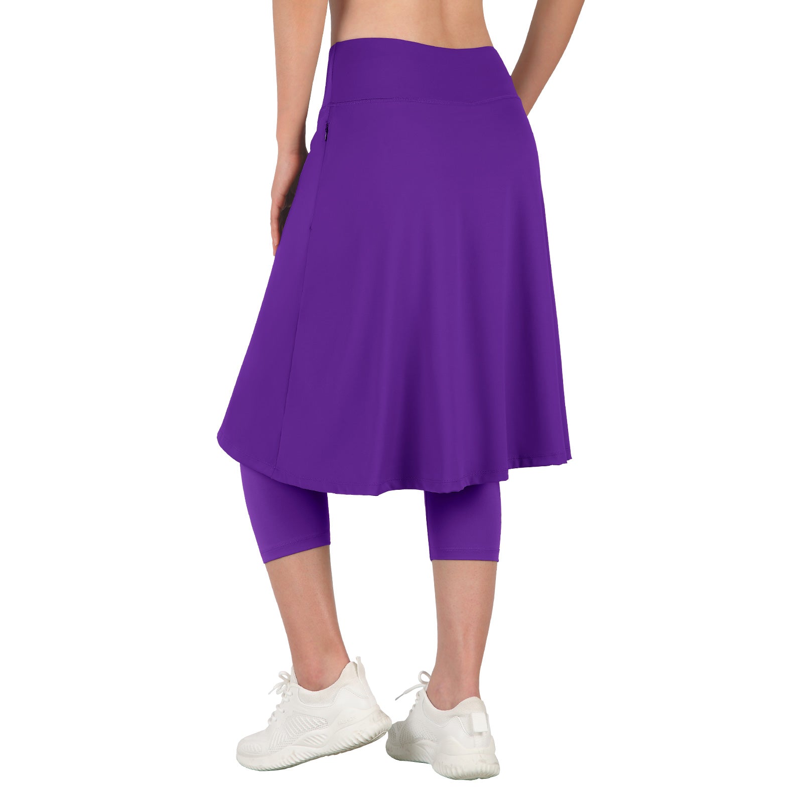 ANIVIVO Women Long Skirt with Leggings Skirted Leggings with Pockets High Waisted Zipper Pockets Modest Athletic skirt-Deep Purple