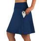 ANIVIVO Women's 20" Knee Length Skorts with Pockets Golf Tennis Skirt 2 Zipper Pockets High Waisted Built-In Shorts-Navy