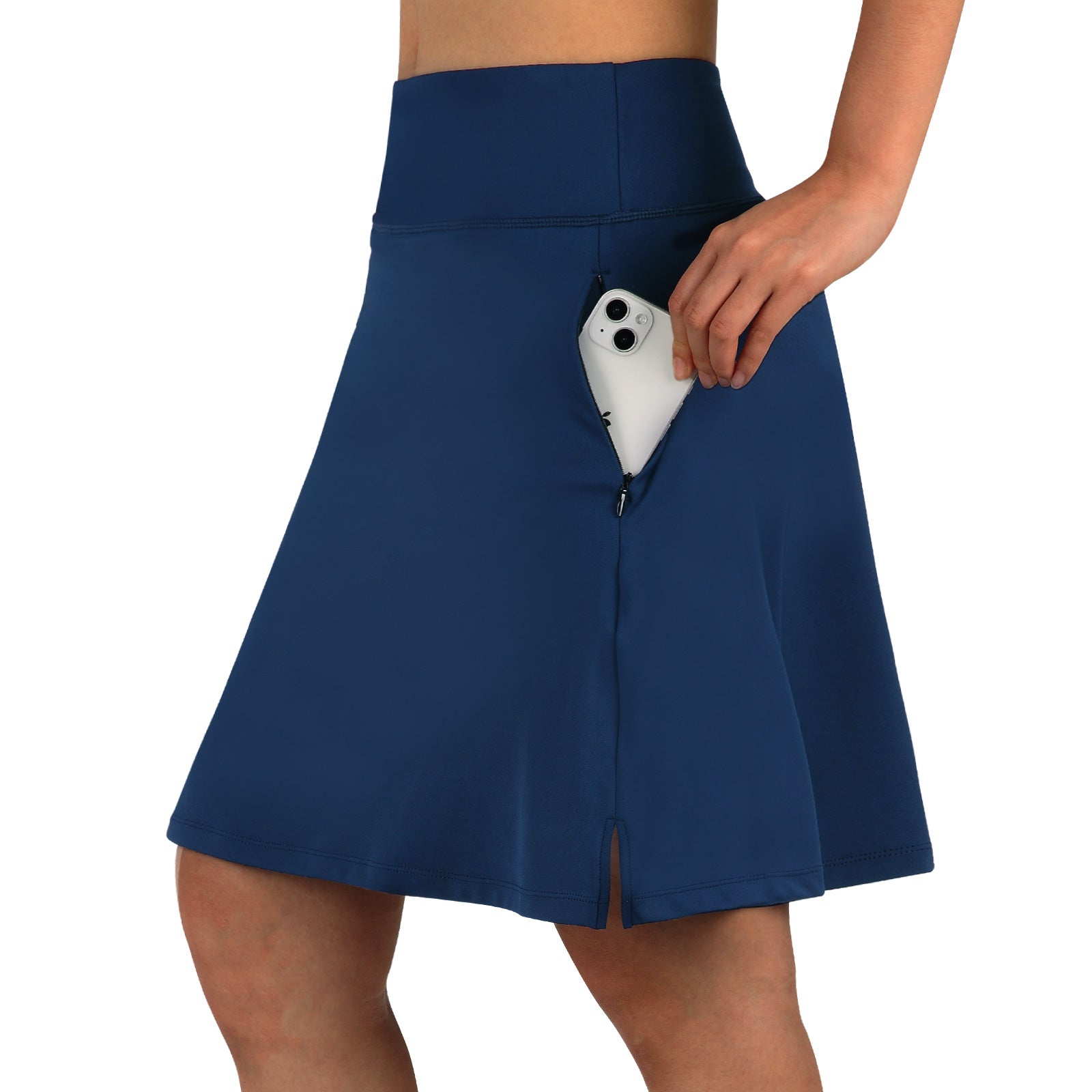 ANIVIVO Women's 20" Knee Length Skorts with Pockets Golf Tennis Skirt 2 Zipper Pockets High Waisted Built-In Shorts-Navy