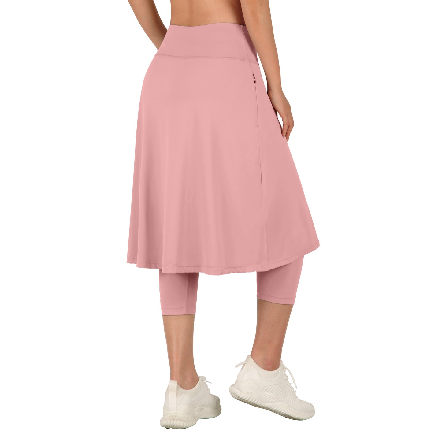 ANIVIVO Women Long Skirt with Leggings Skirted Leggings with Pockets High Waisted Zipper Pockets Modest Athletic skirt-Pink