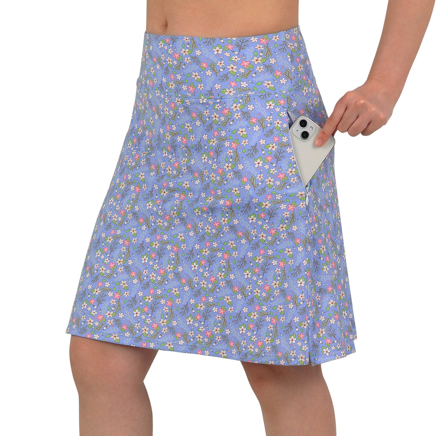 ANIVIVO Women's 20" Knee Length Skorts with Pockets Golf Tennis Skirt 2 Zipper Pockets High Waisted Built-In Shorts-Purple Floral