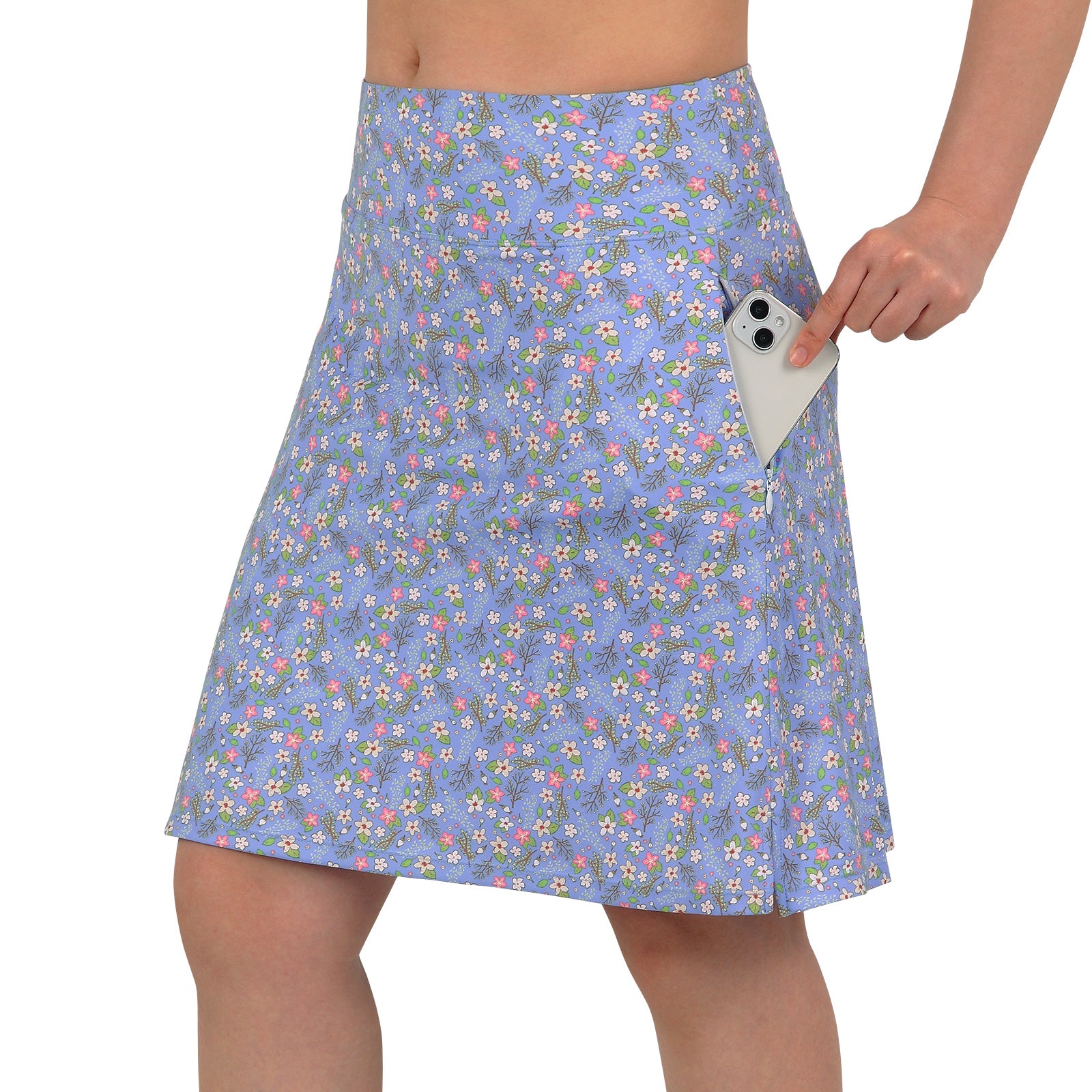 ANIVIVO Women's 20" Knee Length Skorts with Pockets Golf Tennis Skirt 2 Zipper Pockets High Waisted Built-In Shorts-Purple Floral