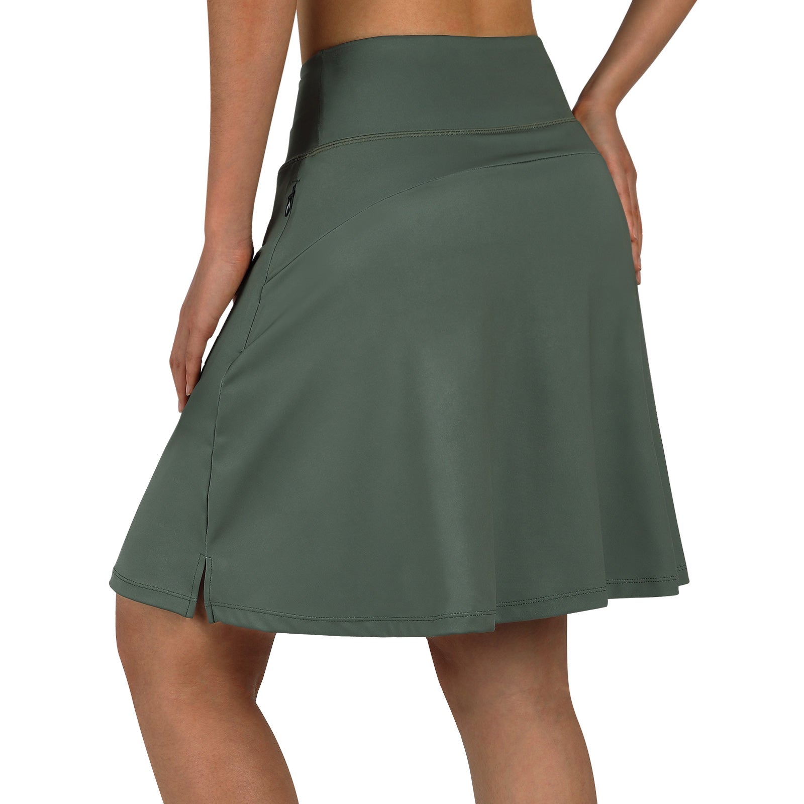 ANIVIVO Women's 20" Knee Length Skorts with Pockets Golf Tennis Skirt 2 Zipper Pockets-Army Green