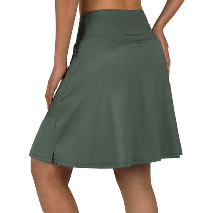 ANIVIVO Women's 20" Knee Length Skorts with Pockets Golf Tennis Skirt 2 Zipper Pockets-Army Green
