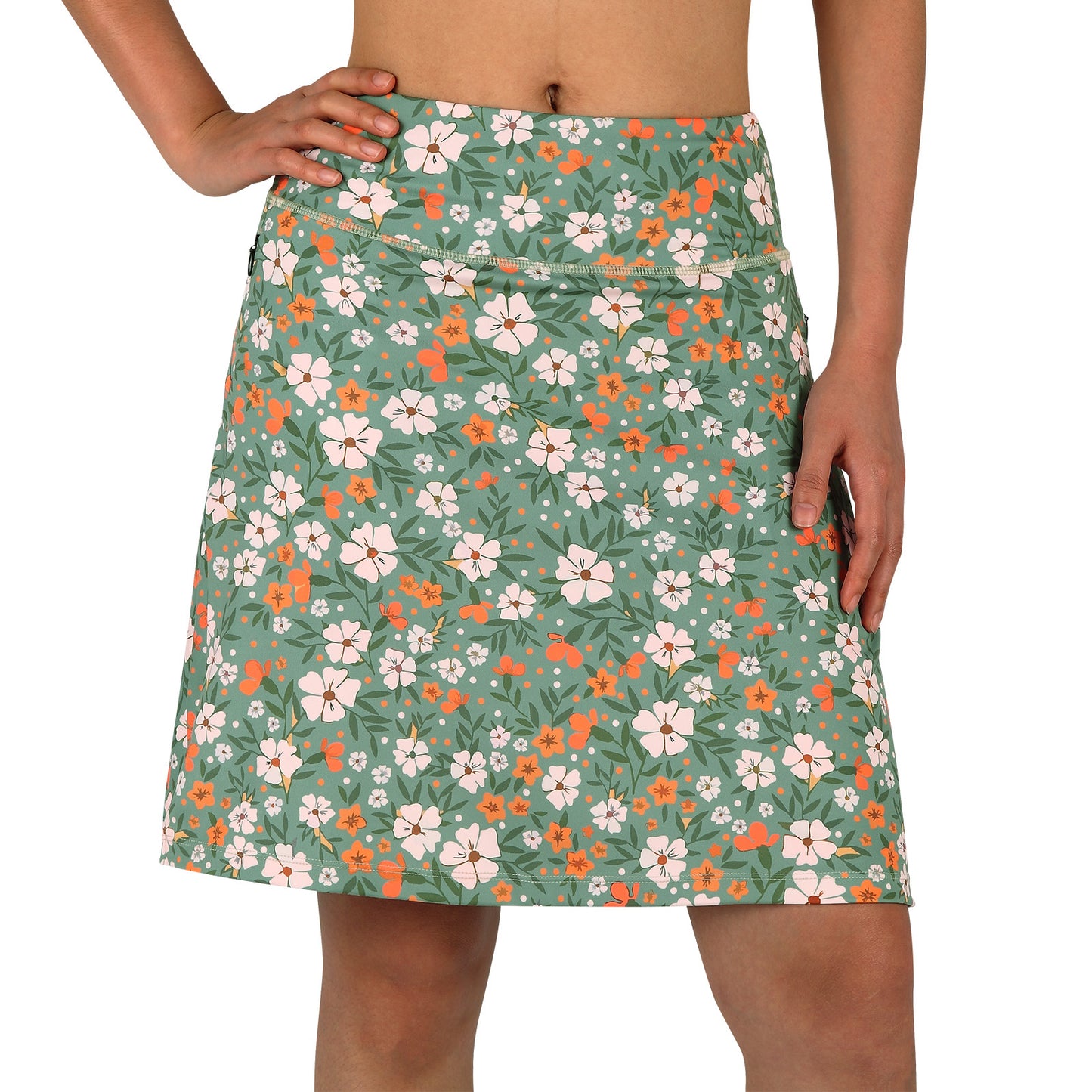 ANIVIVO Women's 20" Knee Length Skorts with Pockets Golf Tennis Skirt
2 Zipper Pockets High Waisted-Green Floral Print
