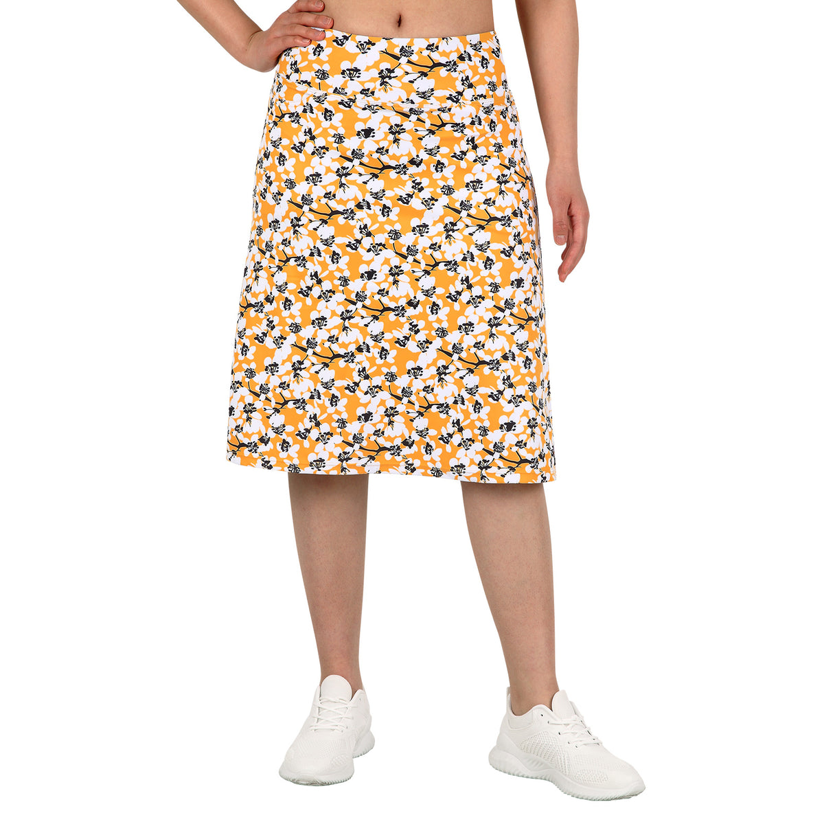 ANIVIVO Women's 24" Knee Length Skorts with Pockets Long Skorts Athletic Skirt 3 Pockets-Yellow Floral