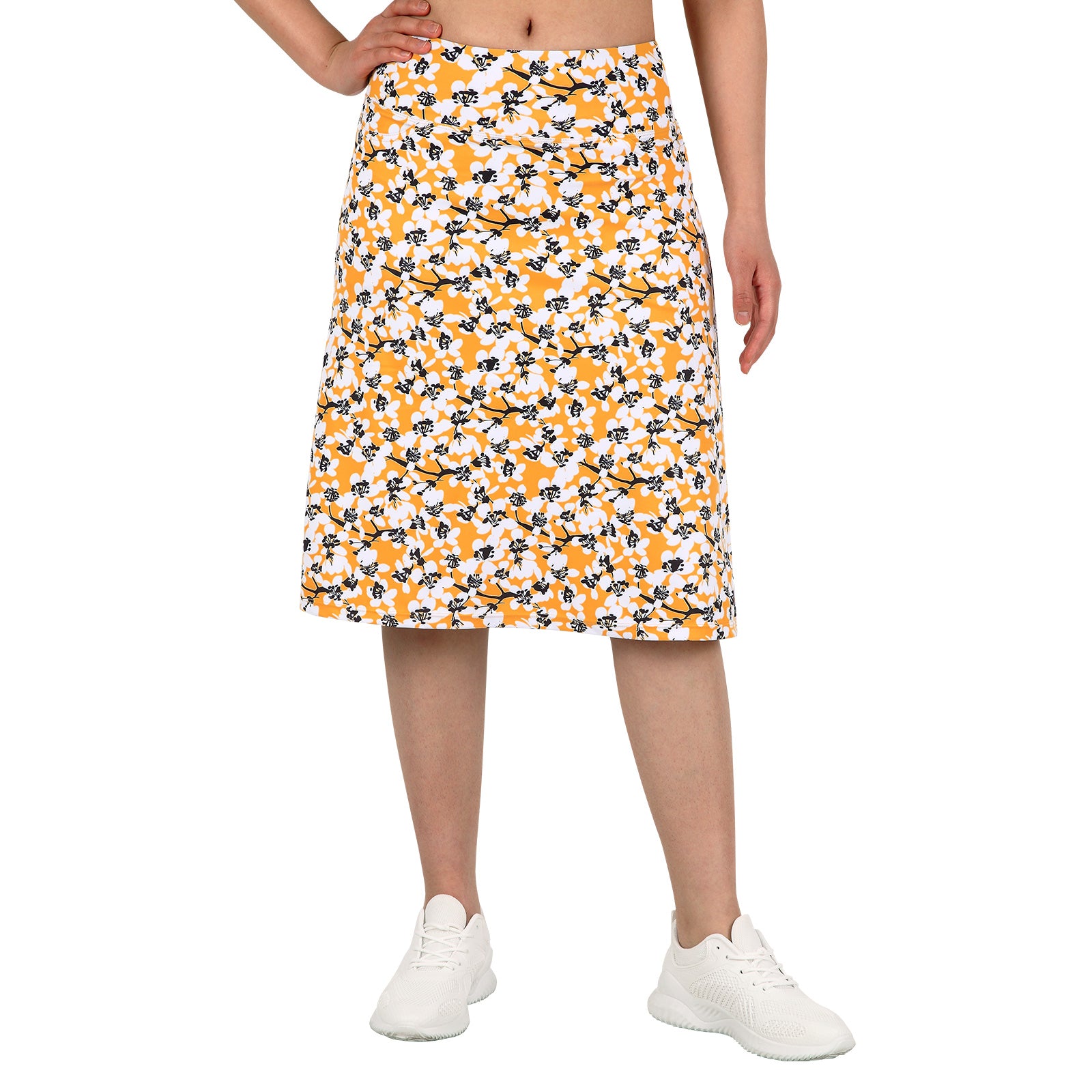 ANIVIVO Women's 24" Knee Length Skorts with Pockets Long Skorts Athletic Skirt 3 Pockets-Yellow Floral