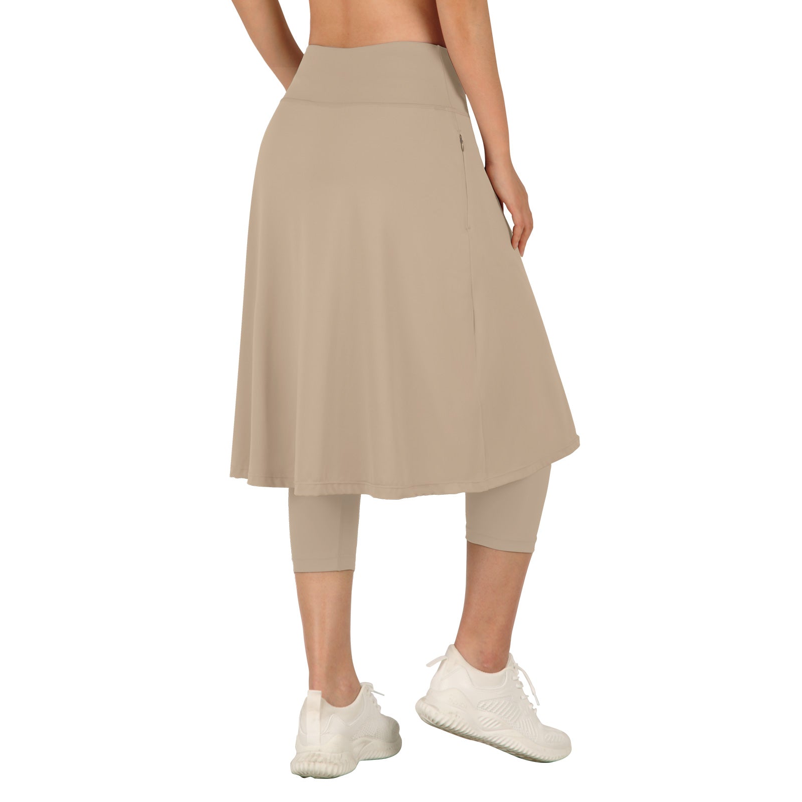 ANIVIVO Women Long Skirt with Leggings Skirted Leggings with Pockets High Waisted Zipper Pockets Modest Athletic skirt-Khaki