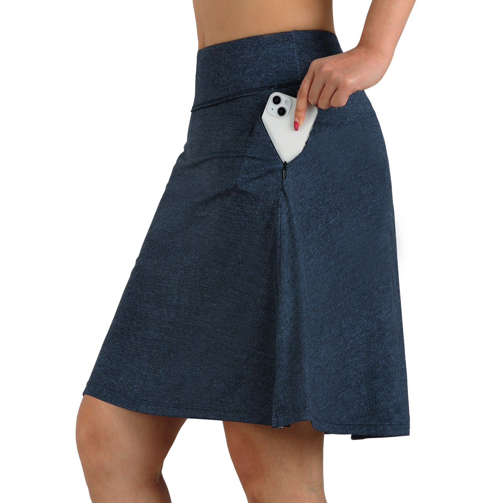 ANIVIVO Women's 20" Knee Length Skorts with Pockets Golf Tennis Skirt
2 Zipper Pockets High Waisted-Dark Denim Blue