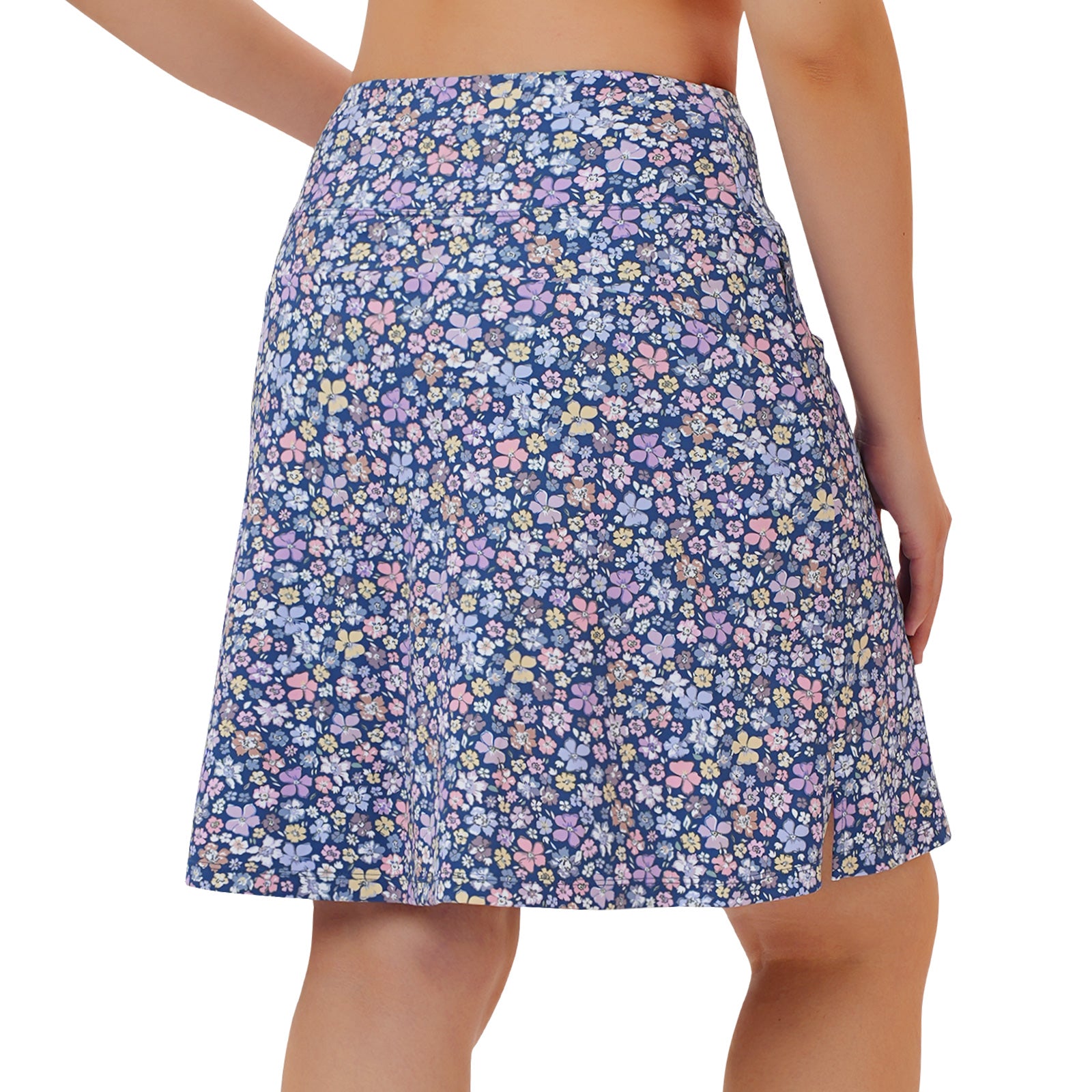 ANIVIVO Women's 20" Knee Length Skorts with Pockets Golf Tennis Skirt 2 Zipper Pockets High Waisted Built-In Shorts-Bluepurple Flower