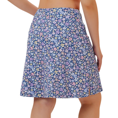 ANIVIVO Women's 20" Knee Length Skorts with Pockets Golf Tennis Skirt 2 Zipper Pockets High Waisted Built-In Shorts-Bluepurple Flower