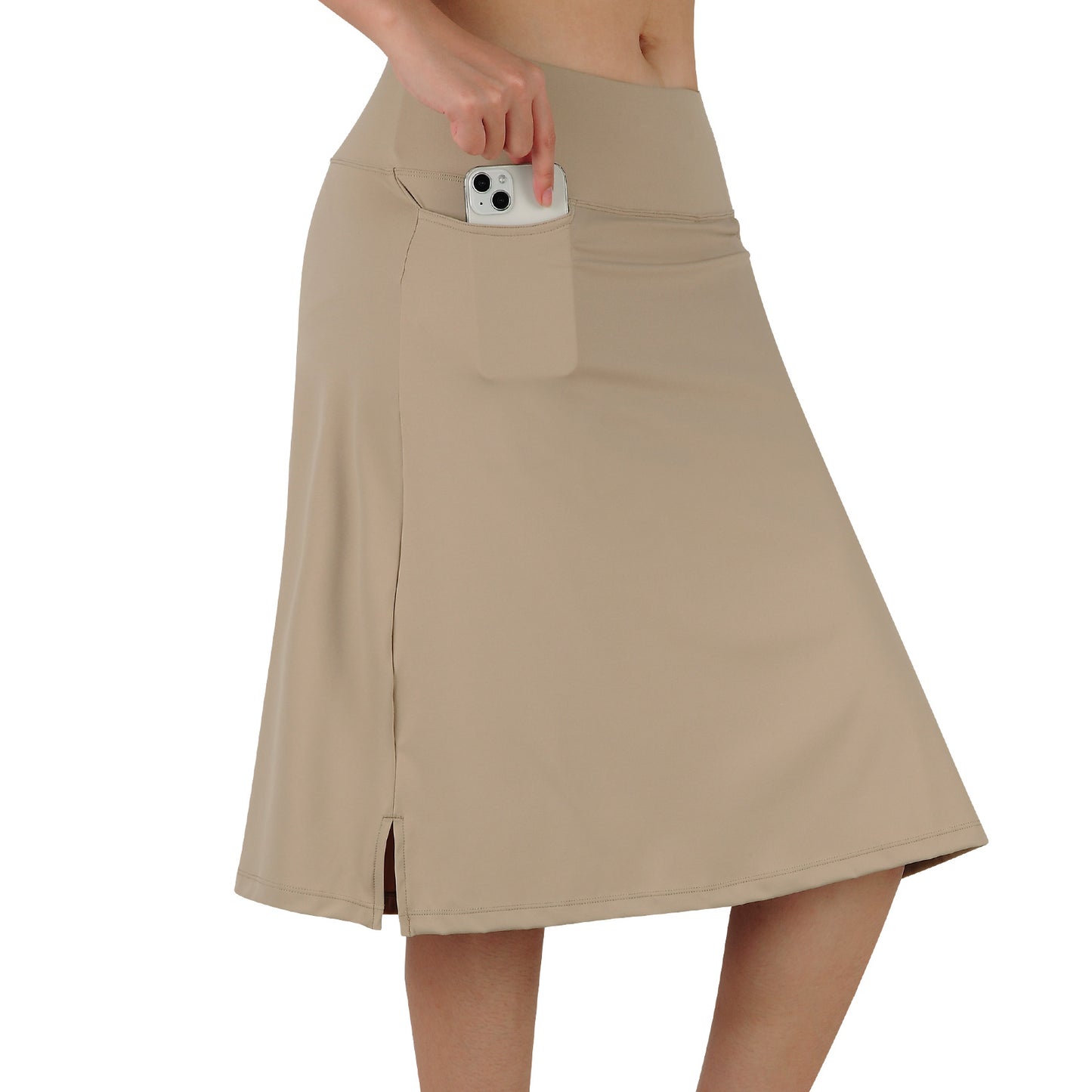 ANIVIVO Women's 24" Knee Length Skorts with Pockets Long Skorts Athletic Skirt 3 Pockets-Khaki