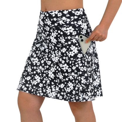 ANIVIVO Women's 20" Knee Length Skorts with Pockets Golf Tennis Skirt 2 Zipper Pockets High Waisted-Blackwhite Floral