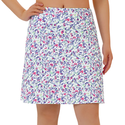 ANIVIVO Women's 20" Knee Length Skorts with Pockets Golf Tennis Skirt 2 Zipper Pockets High Waisted Built-In Shorts-Abstract Floral