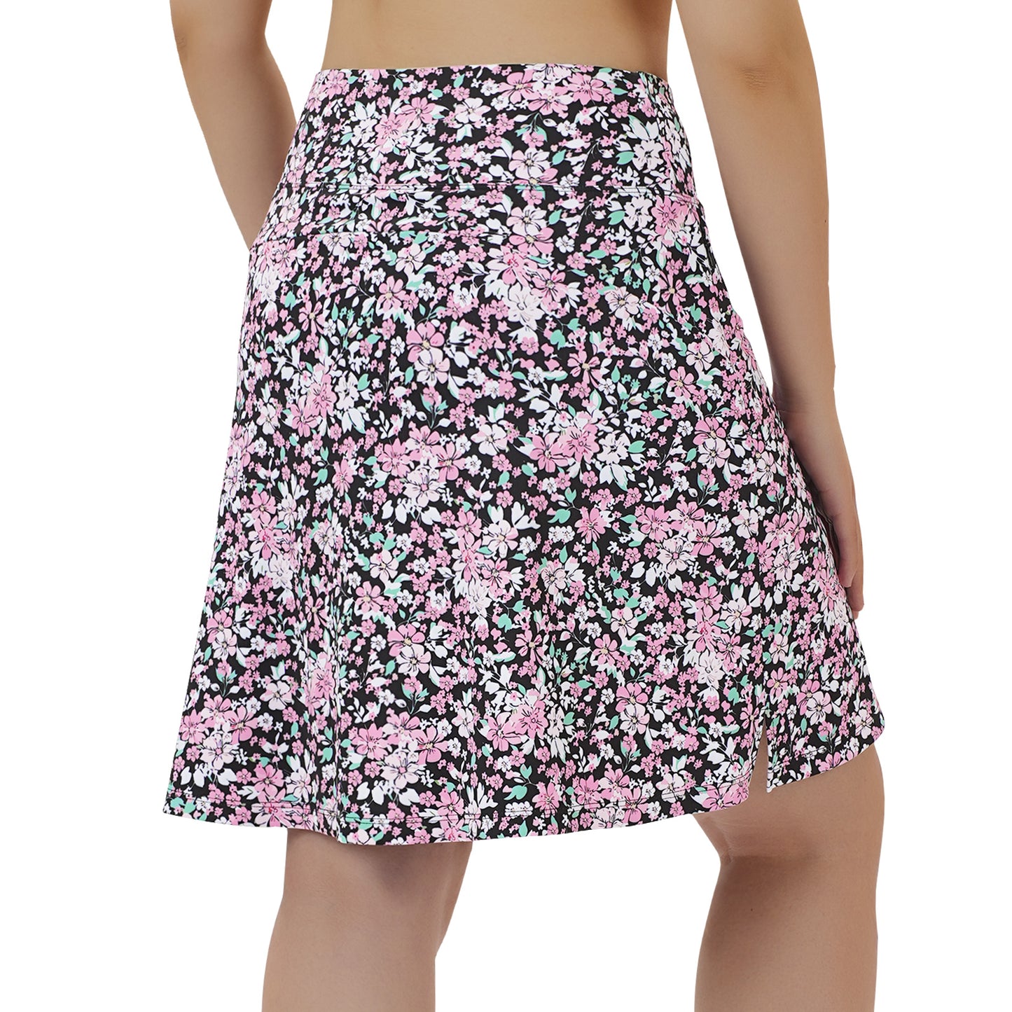 ANIVIVO Women's 20" Knee Length Skorts with Pockets Golf Tennis Skirt 2 Zipper Pockets High Waisted Built-In Shorts-Blackpink Flower