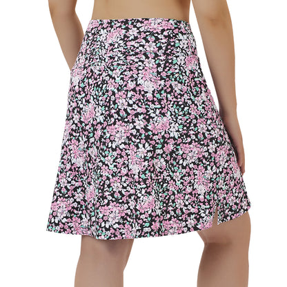 ANIVIVO Women's 20" Knee Length Skorts with Pockets Golf Tennis Skirt 2 Zipper Pockets High Waisted Built-In Shorts-Blackpink Flower