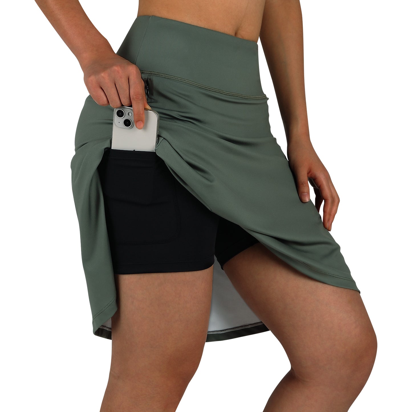ANIVIVO Women's 20" Knee Length Skorts with Pockets Golf Tennis Skirt 2 Zipper Pockets-Army Green