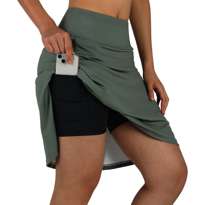 ANIVIVO Women's 20" Knee Length Skorts with Pockets Golf Tennis Skirt 2 Zipper Pockets-Army Green