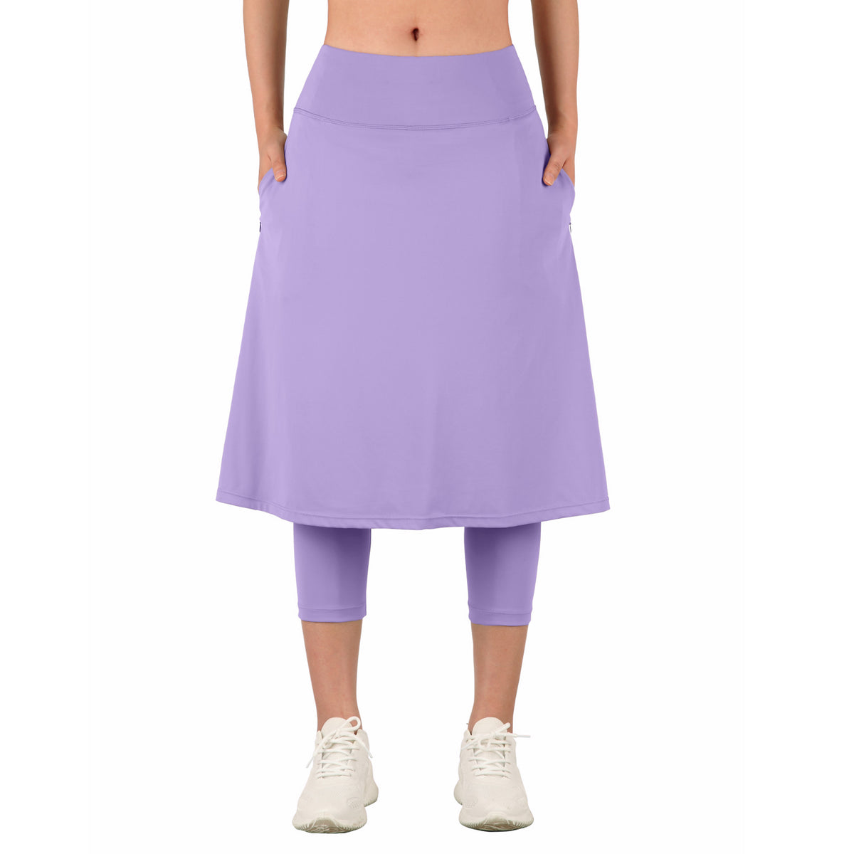 ANIVIVO Women Long Skirt with Leggings Skirted Leggings with Pockets High Waisted Zipper Pockets Modest Athletic skirt-Light Purple