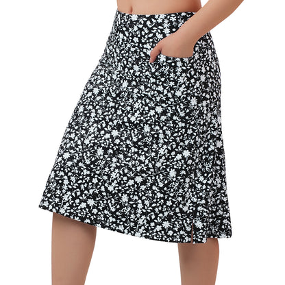 ANIVIVO Women's 24" Knee Length Skorts with Pockets Long Skorts Athletic Skirt 3 Pockets-Blackwhite Floral