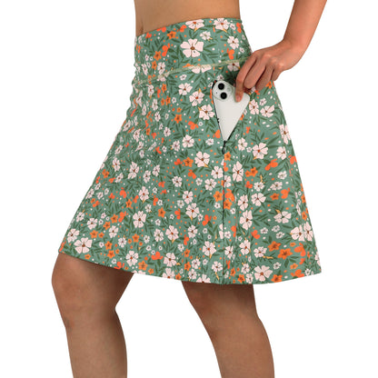 ANIVIVO Women's 20" Knee Length Skorts with Pockets Golf Tennis Skirt
2 Zipper Pockets High Waisted-Green Floral Print
